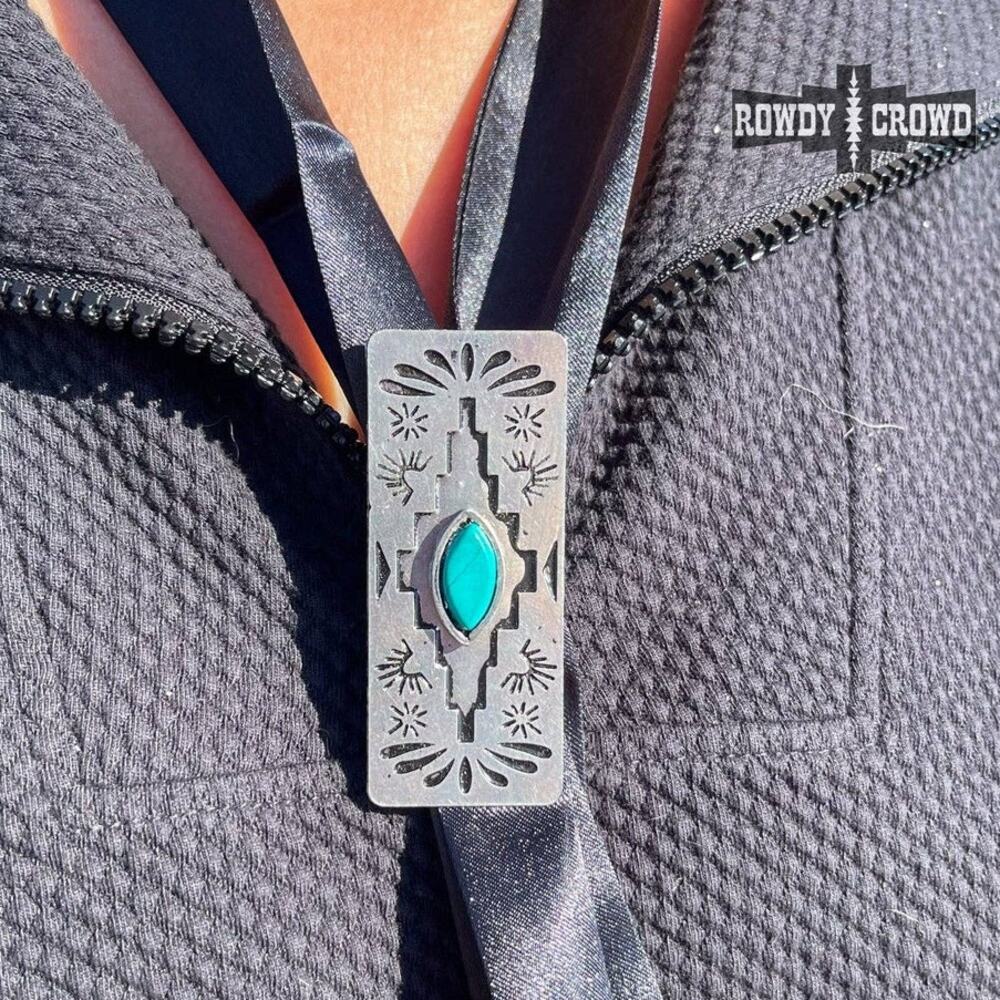 Saguaro Scarf Slide - Turquoise Aztec Western Wild Rag Accessory - Picture 4 of 4
